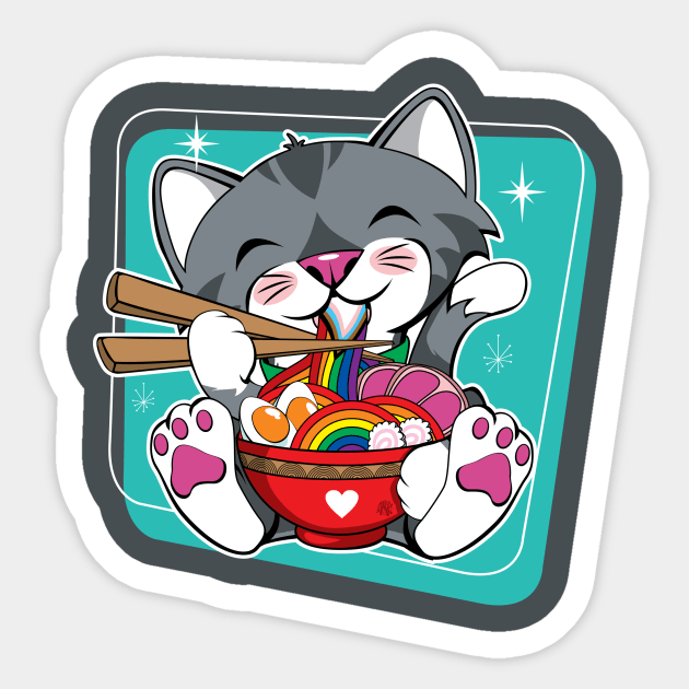 LGBTQ Rainbow Cat Ramen Sticker by CuddleswithCatsArt